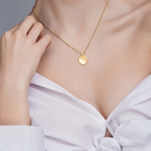 Solid 10k Gold Yin Yang Pendant - Satin Finished Pendant for Lunar New Year - Picture 2 of 5